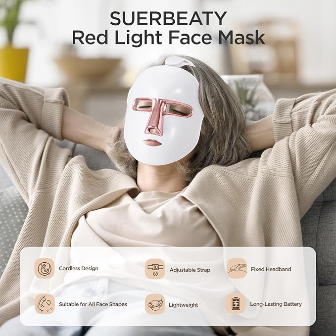 Red Light Mask for Face, 7-1 Colors Red Light Face Mask, Cordless Skincare Facial Mask At Home, Portable and Rechargeable