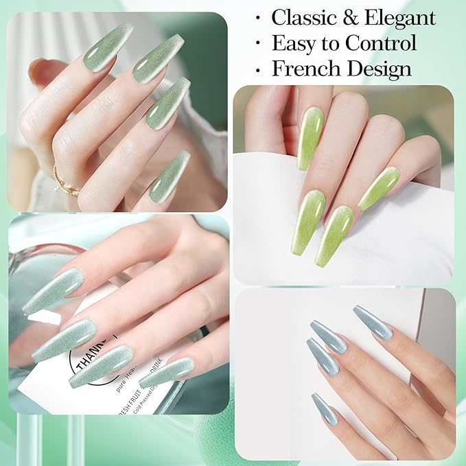 Adhere 8Pcs 12ML Color Transparent Candy Crystal Cat Eye Gel Nail Polish Kit with Magnet Jelly Color Jewelry Cat Eye Series Gel Polish Soak Off Led Nail Art Gel Manicure Salon DIY Gifts