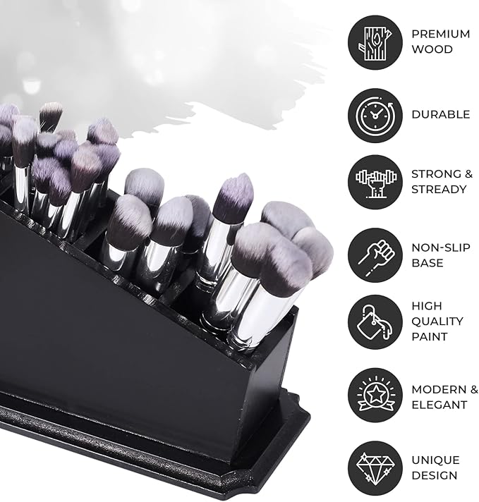 Coffin Brush Holder - Gothic Wooden Makeup Organizer for Vanity - Spooky Halloween Decor for Bathroom, Living Room or Bedroom - Witchy Gifts for Women -Black - 11x6x4 Inches