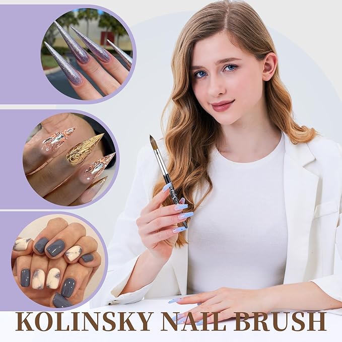 Acrylic Nail Art Brush Size 18, 100% Pure Kolinsky Hair Oval Nail Brush for Acrylic Application, Professional Nail Extension Manicure Tool Striping Nail Drawing Pen for DIY Home Salon