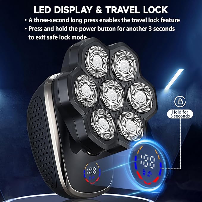 Electric Head Shaver for Bald Men, 5-in-1 Rotary Shaver for Bald Men, Waterproof Wet/Dry Grooming Kit Electric Shavers for Mens, Cordless Rechargeable 7D Bald Head Razor for Home&Travel 311 Black