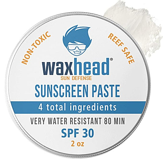 Waxhead Zinc Oxide Sunscreen Face for Nose, Reef Safe SPF 30, Pure Zinc Sunscreen Paste, Waterproof for Swimming Surfing Lifeguard, Biodegradable Natural Non-Toxic Cream Travel Strong (White 2oz Tin)
