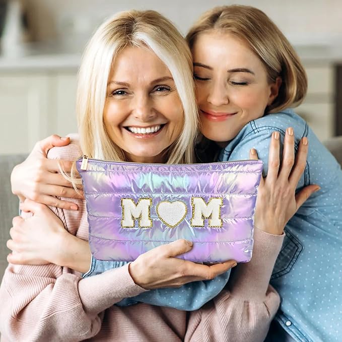 Hiroyuki 3pcs Iridescent Quilted Makeup Bag (ILOVEUMOM, purple)