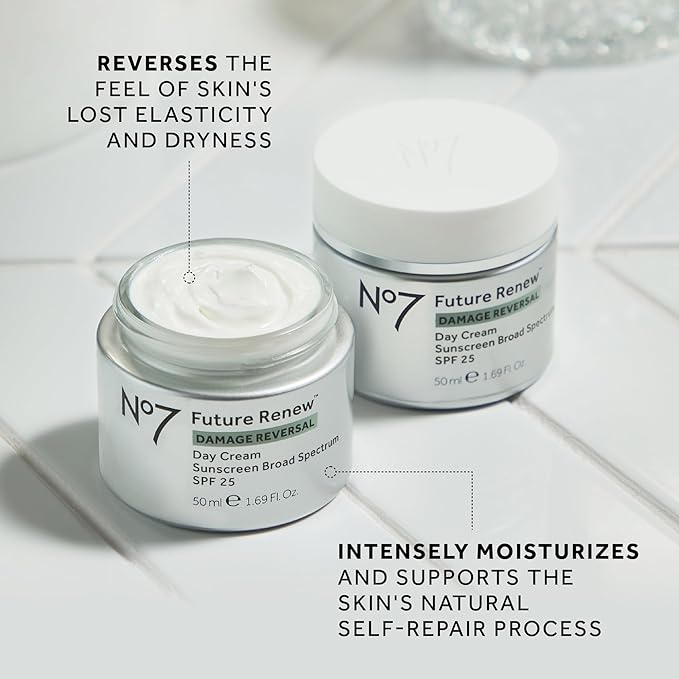 No7 Future Renew Damage Reversal Day Cream SPF 25 - Anti Aging Moisturizer with SPF for Visible Sun Damage - Protects, Moisturizes & Reverses Dullness - Suitable for All Skin Types (1.69 Fl Oz)