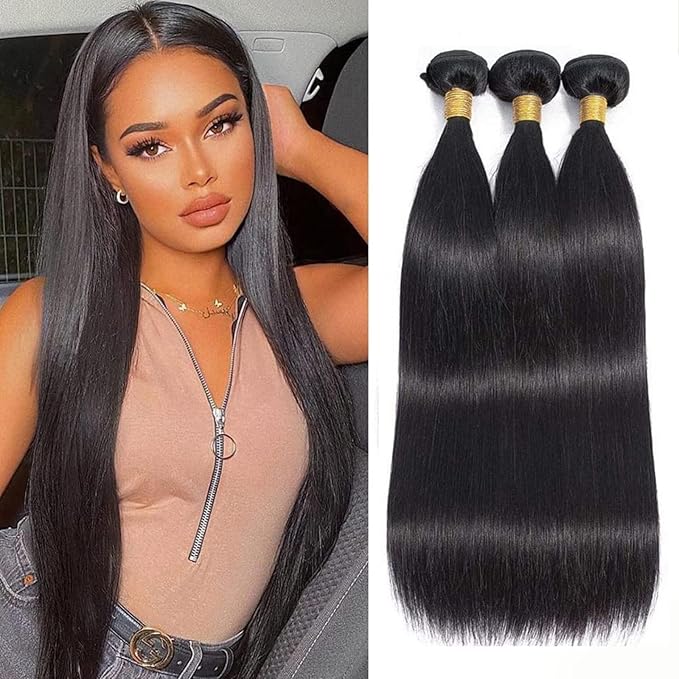 Straight Bundles Human Hair 14 16 18 Inch 10A Brazilian 100% Unprocessed Virgin 3 Bundles Human Hair Weave Extensions Natural Color