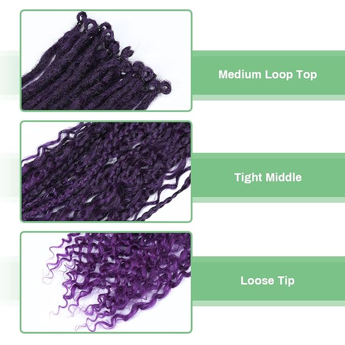 24 In 30 Strands Boho Braid Dreadlock Extensions, Ombre Purple Synthetic Curly Dreads Extensions with Box Braid, 100% Handmade Dreads Hippie Style Dreadlocks for Woman