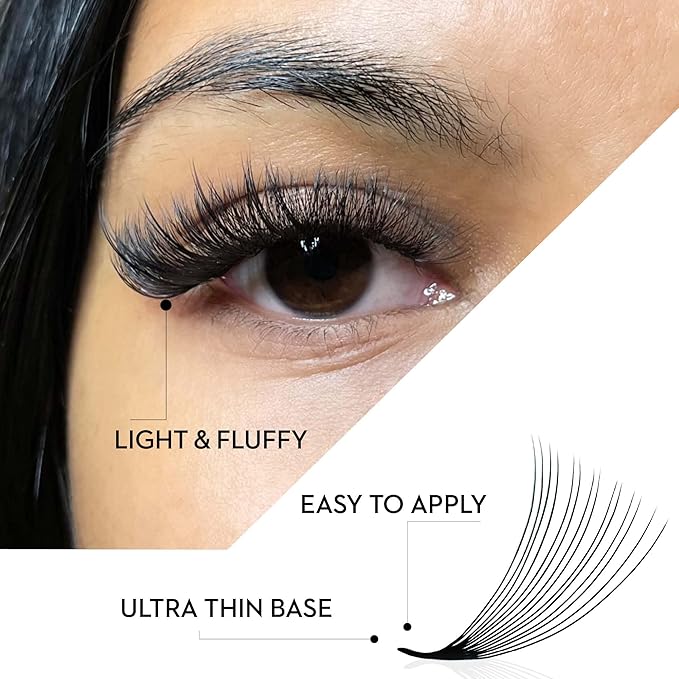 1000 Loose Premade Fans Eyelash Extensions, C Curl Volume Lashes, 10D 20D 14D-0.05 Thickness, 9-16mm Fluffy Handmade Fan Mixed Tray