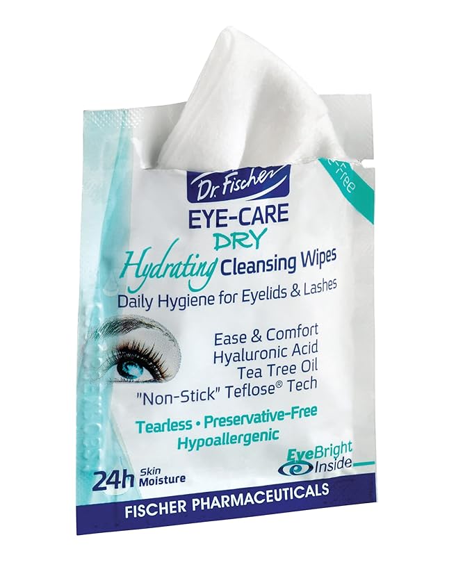 Dr. Fischer Tea Tree Eyelid Wipes - Gentle Eye Wipes for Everyday Eye Cleansing and Hypoallergenic Makeup Remover (6 packs of 30 wipes each).