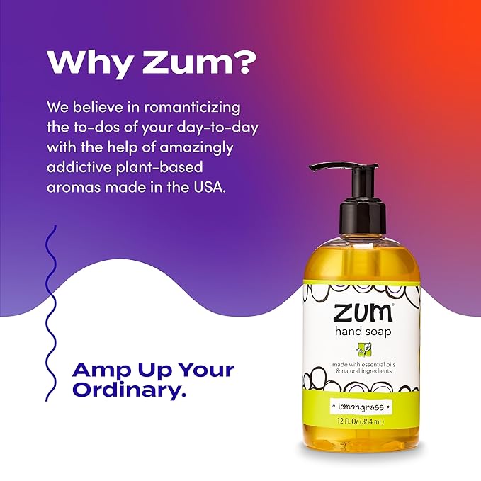 Zum Indigo Wild Hand Soap - Natural Liquid Hand Soap - for Bathroom & Kitchen - Lemongrass Scent - 12 oz (4 Pack)