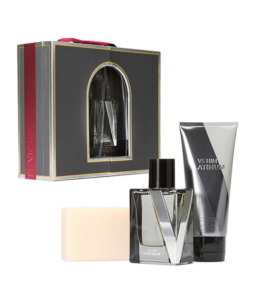 Victoria's Secret Platinum 3 Piece Luxe Fragrance Gift Set: 1.7 oz. Cologne, Travel Lotion, & Body Bar