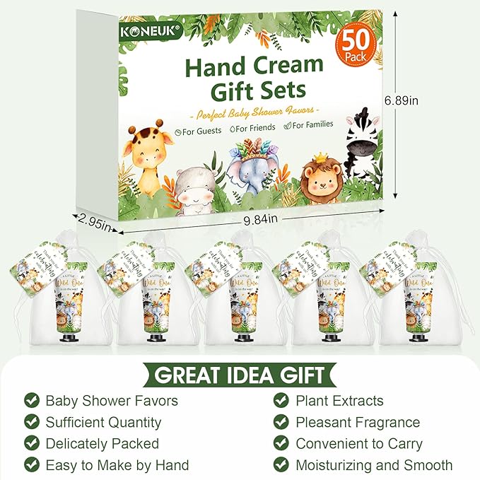 50 Pack Baby Shower Bulk Hand Cream Gifts Sets, Baby Shower Favors and Bridal Shower Favors for Guests with Thank You Card and Organza Gift Bags, Birthday Gifts, Appreciation Gifts for Guests (Animal)