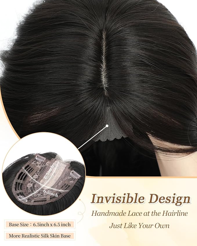 PANEWAY Hair Topper 16Inch Hair Toppers For Women Wavy Curly Dark Brown Clip In Synthetic Wiglets Pieces For Women