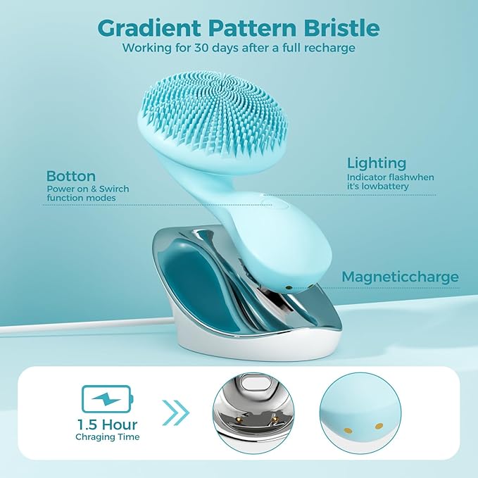 2 in 1 Facial Cleansing Brush,Rotating Magnetic Beads & Massage Cleaning Silicone Face Scrubber，Waterproof and Rechargeable Face Scrub Brush