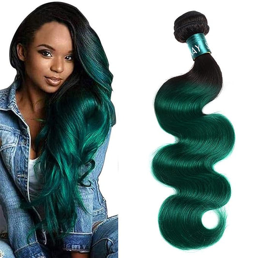 Ombre Green 1 Bundle Hair Ombre 1B/Green Color Body Wave Hair Bundles Unprocessed Virgin Human Hair Extensions for Women (18", 1B/Green)