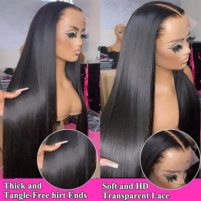13x4 Lace Front Wigs Human Hair 180 Density Straight HD Lace Frontal Wigs Pre Plucked with Baby Hair Glueless Brazilian Lace Frontal Wigs (32inch, 180 Density)