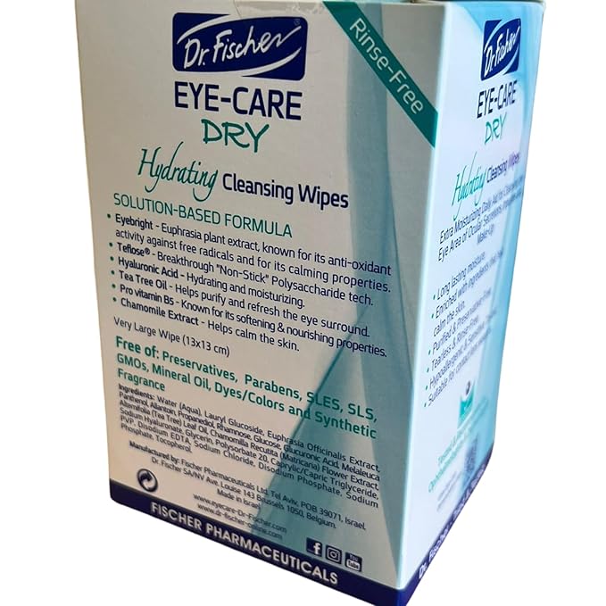Dr. Fischer Tea Tree Eyelid Wipes - Gentle Eye Wipes for Everyday Eye Cleansing and Hypoallergenic Makeup Remover (6 packs of 30 wipes each).