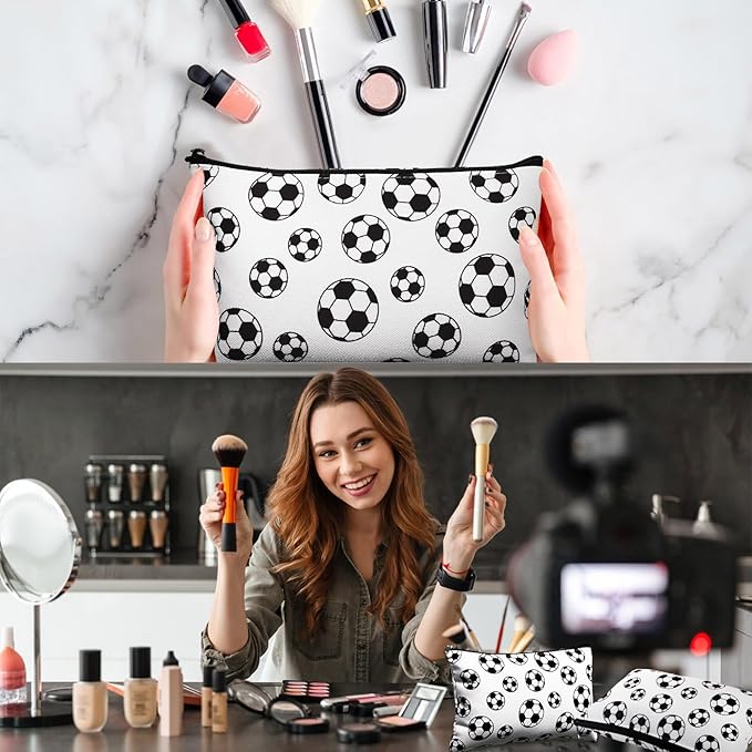 Eccliy 20 Pcs Soccer Makeup Bags Bulk Sport Team Gifts Soccer Cosmetic Bag Accessories for Women Toiletry Zipper Pouch Travel Canvas Gifts Stuff for Party Team Players Lover