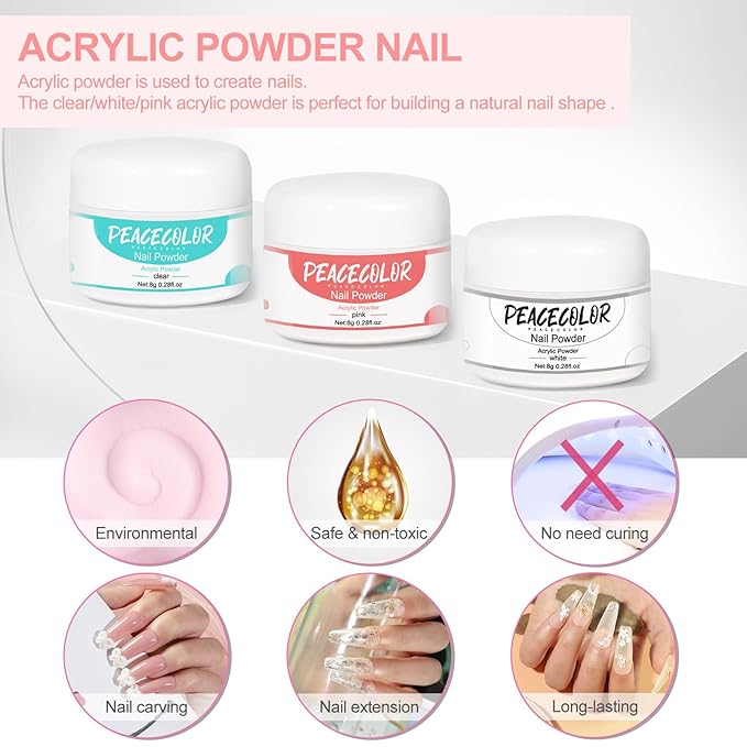 Acrylic Nail Kit for Beginner Professional Nail Kit Acrylic Set with Nail Lamp 12Pcs Glitter Powder Nail Art Rhinestones Base Top Coat 100PCs Nail Tip Nail Tools DIY Home Salon