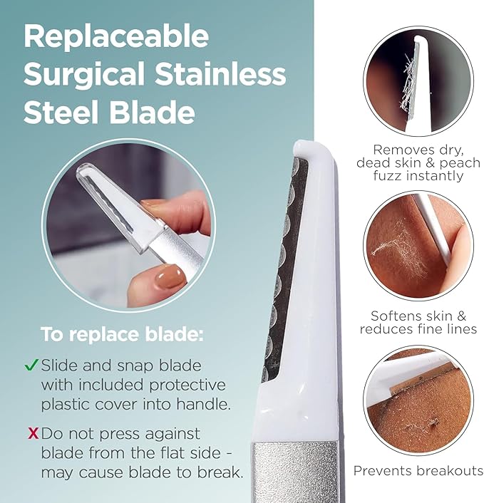 StackedSkincare Dermaplaning Face Exfoliating Tool, Professional-Grade Razor to Remove Dead Skin and Peach Fuzz, Includes 1 Aluminum Handle and 1 Razor Head (Non-Electric)