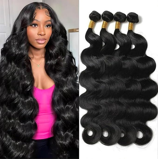 12A Human Hair Bundles 18 20 22 24 Inch Body Wave Bundles Human Hair 100% Unprocessed Brazilian Virgin Hair Body Wave 4 bundles Deals Human Hair Extensions Quick Weave for Women Natural Black