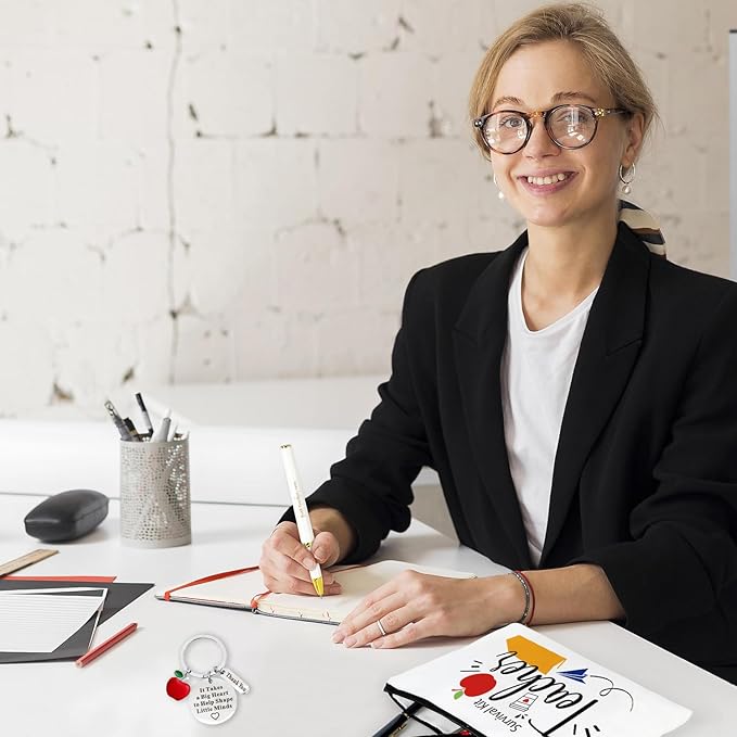 UAREHIBY 16 PCS Teacher Gifts in Bulk,Thank You Teacher Gifts With Makeup Bags,Teacher Appreciation Week Keychain,Bookmark Gifts for Teachers,Best Teacher Ever Pen Gifts,Christmas Gifts