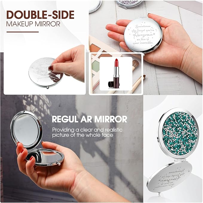 Roowest 20 Pcs Inspirational Compact Mirror Sometimes You Forget You're Awesome Appreciation Gifts for Women Mother's Day Party Favors Magnifying Pocket Mirror (Green)