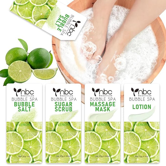 Pedicure Kit Foot Soak Set: Bubble Salt, Sugar Scrub, Massage Mask, Massage Lotion in a Box, 4 Step Foot Spa Kit for Dry Feet,Tired Feet（1 Set Lemon)