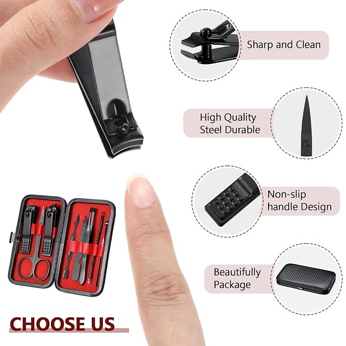 Lasnten 24 Set Manicure Set Bulk Nail Clippers Grooming Nail Kit Stainless Steel Professional Pedicure Kit Pedicure Tools with Travel Case Gifts for Men Women Personal(8 in 1,Red Black)