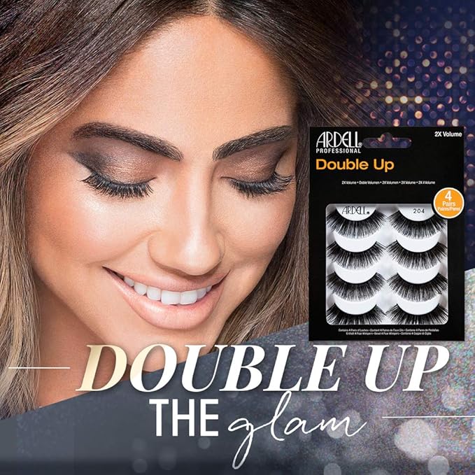 Ardell False Eyelashes Double Up 204 - Dramatic Volume & Length Strip Lashes, Reusable Fake Lashes, 1 Pack