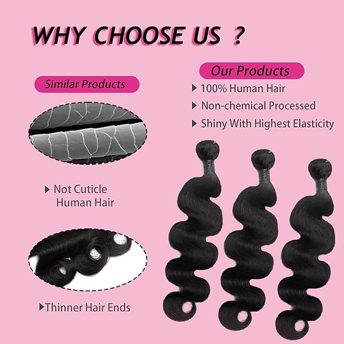 Body Wave Bundles Human Hair 18 20 22 Inch 100% Unprocessed Raw Vietnamese Human Hair Bundles Body Weave Bundles Remy Virgin Hair Bundles Natural Black Color