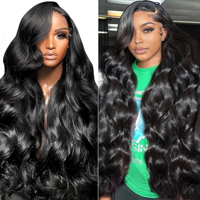 28 Inch Body Wave 13x6 Lace Front Wigs Human Hair Pre Plucked 200 Density HD Transparent Frontal Wigs Human Hair Glueless Wigs Human Hair With Baby Hair for Women Natural Black