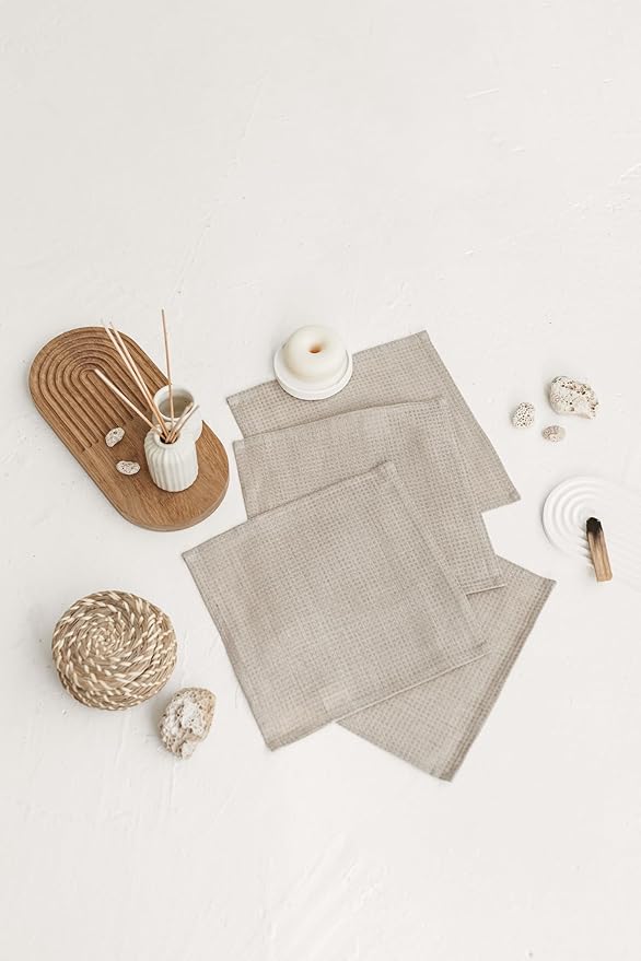 Waffle Washcloths for Bathroom - Pure 100% Flax Linen Washcloths 4-Pack 10x10 inch Linen Face Cloths - Waffle Weave Cleaning Cloths, Exfoliating Face Towel for Women