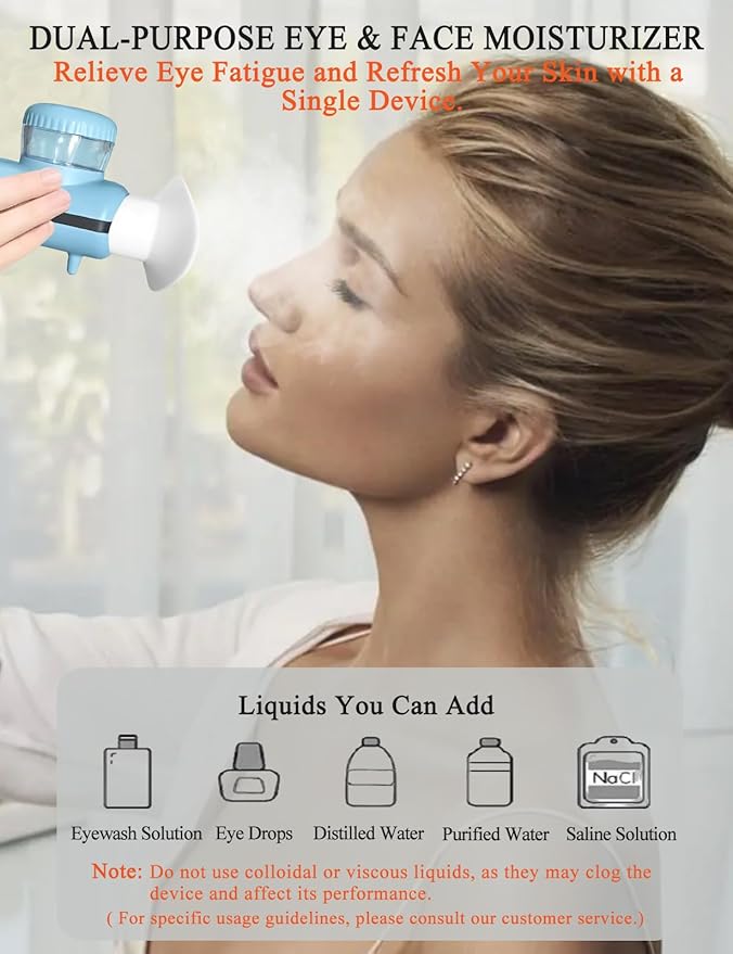 Portable Electric Heated USB Nano Eye Mist Sprayer - Steamer for Dry Eyes & Stye Relief, Warm Compress, Rechargeable Drops Steamer for Home, Office & Travel, Blue