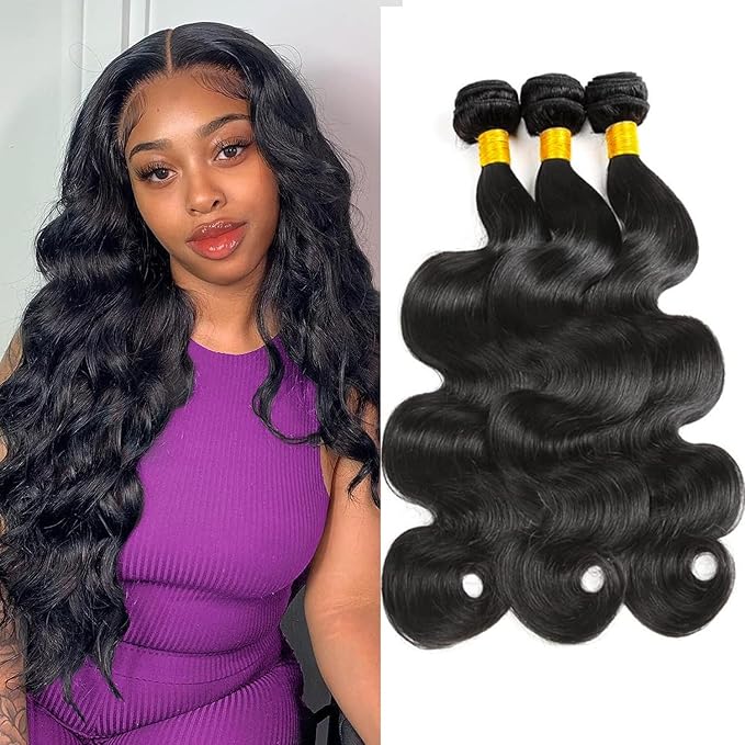 Body Wave Bundles Human Hair 10 12 14 Inch 100% Unprocessed Brazilian Virgin Hair Weave Bundles Deals Human Hair Weft Body Wave Hair Extension for Black Women Natural Black