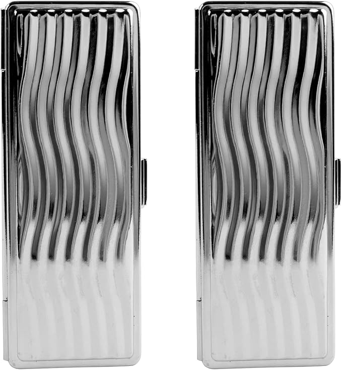 Stephanie Imports Set of 2 Rectangular Vintage Lipstick Cases With Glass Mirror (Silver Wave)