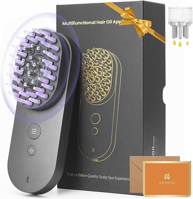 UNIWA Hair Oil Applicator, Scalp Massager Hair Growth, 3 in 1 Scalp Massage Tool, Head Scalp Massager for Relax, Cordless Electric Brush for Hair Care, Oil Dispenser Comb, Mothers Day Gifts, Grey
