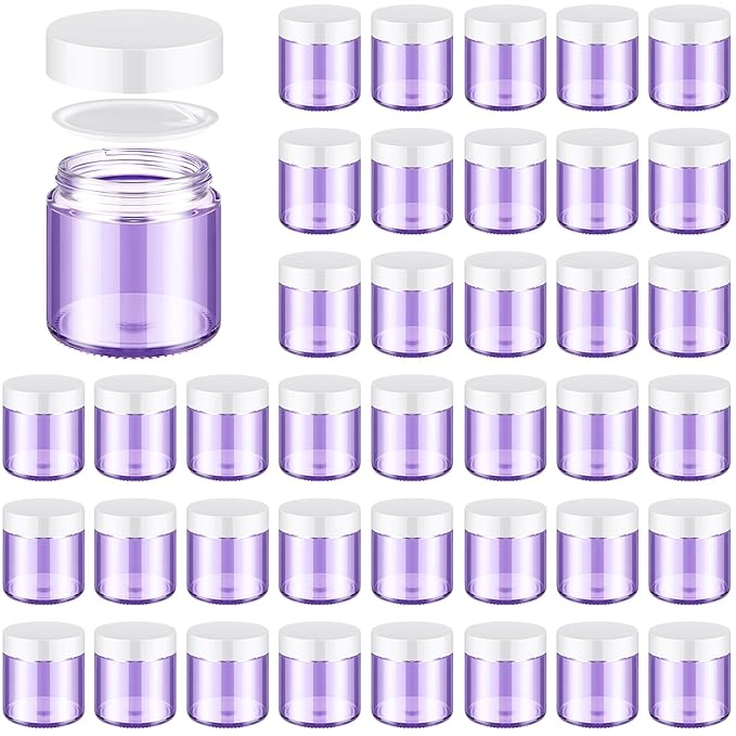 Norme 48 Pcs 4 oz Glass Jars with Lids Leakproof Round Airtight Empty Cosmetic Jars with Inner Liners Lid for Storing Lotions Powder Ointments Candle Making (Light Purple)