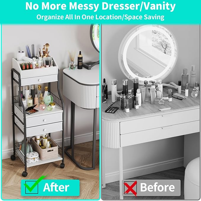 HapiRm Floor Makeup Organizer Storage - Vanity Skincare Make Up Organizers and Storage with Drawers, Cosmetics Display Cases Holder for Skin Care Nail Polish Perfume Makeup Brush