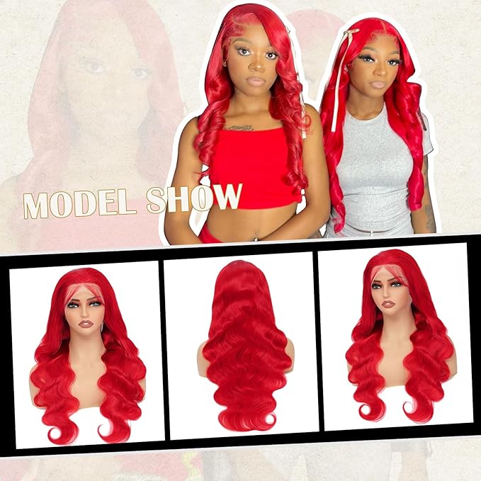 30 Inch Red Lace Front Wigs Human Hair Red Wig Human Hair 200 Density Red 13x4 HD Lace Front Wigs Human Hair Pre Plucked Body Wave Human Hair Wig Color Red Lace Frontal Wigs Human Hair