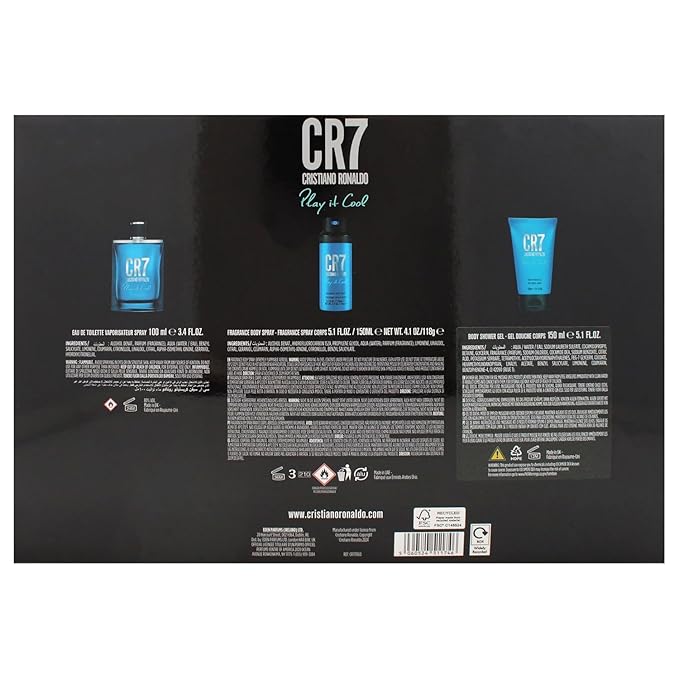 Cristiano Ronaldo Play It Cool for Men - 3 Pc Gift Set 3.4oz EDT Spray, 5.1oz Shower Gel, 4.1oz Body Spray