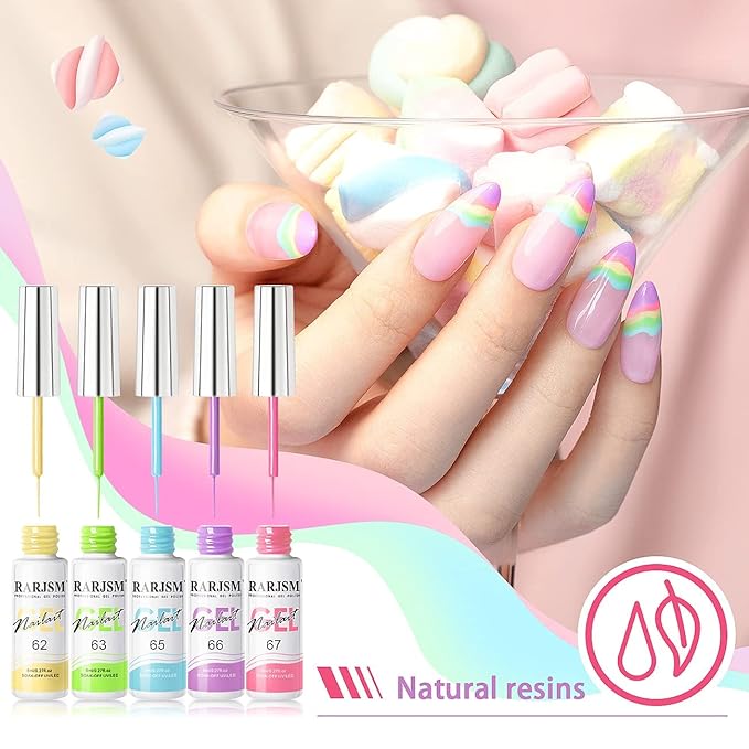 RARJSM Gel Liner Nail Art, Cotton Candy Collection Painting Polish Set Wire Drawing Gel for Nail Adesign