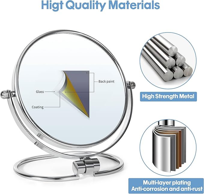 Portable Folding Travel Makeup Mirror,1X/10X Magnifying Vanity Mirror,6” Double-Sided 360° Swivel,Handheld & Wall Hanging Metal Mirror for Home and On-the-Go Use,Travel Storage Bag Included,No Light