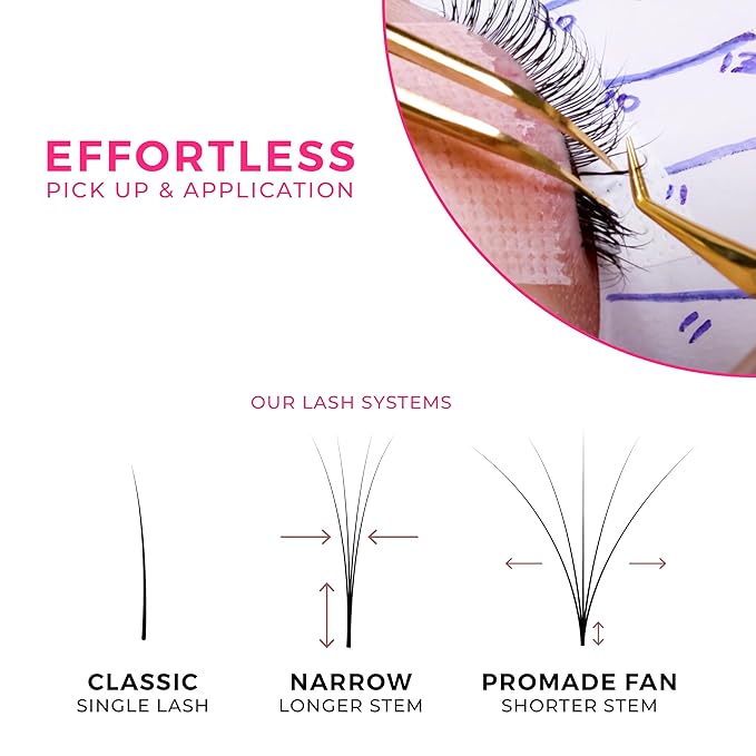 LLBA LashFolio Wet Promade Fans | Handmade Volume Eyelashes | Multi Selections From 5D To 10D | C CC D Curl | 0.03~0.07 mm | 8-15mm Length | Long Lasting | Easy Application (5D-0.07 C 8mm-15mm)