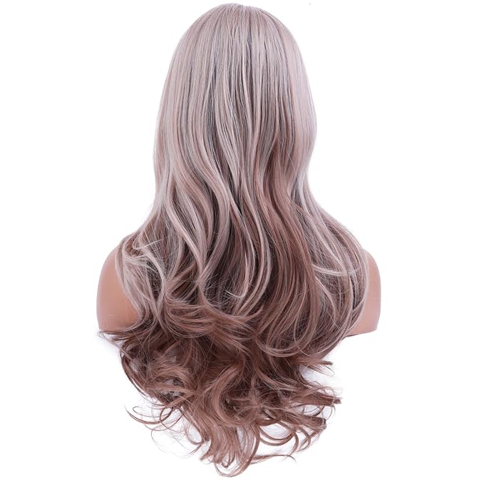 BERON Blonde Mixed Wigs Long Wavy Wig for Women Brown Blonde Curly Heat Resistant Synthetic Hair Wigs for Daily Use with Wig Cap