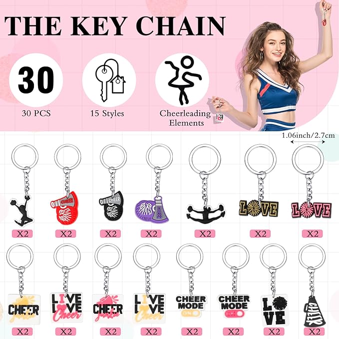 91 Pcs Cheerleader Gifts Kit Zipper Portable Cheer Makeup Bag Keychain Black Cheer Bracelets 1 Bag Waterproof Stickers for Women Girls Cheerleader Teammates