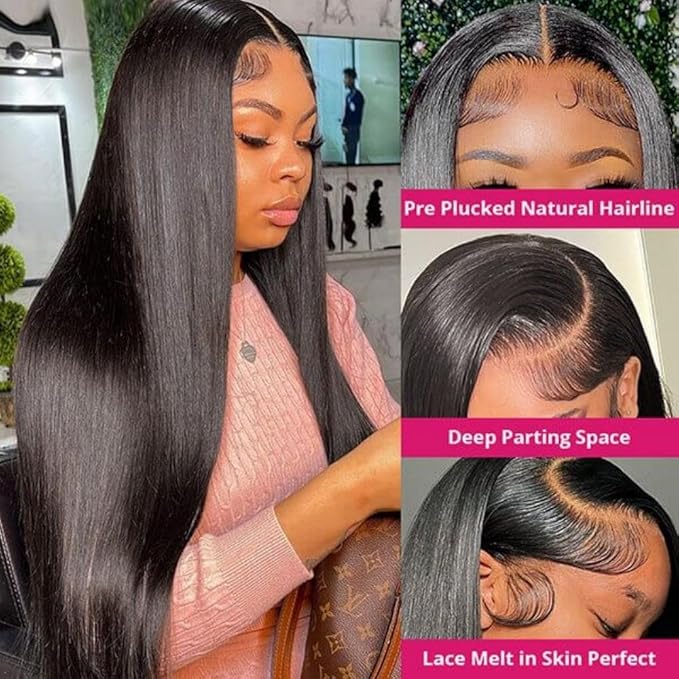 13x6 Lace Front Wigs Human Hair Pre Plucked Pre Bleached Knots with Baby Hair 200% Density Brazilian Unprocessed Straight Human Hair Wigs for Black Women(20 Inch)