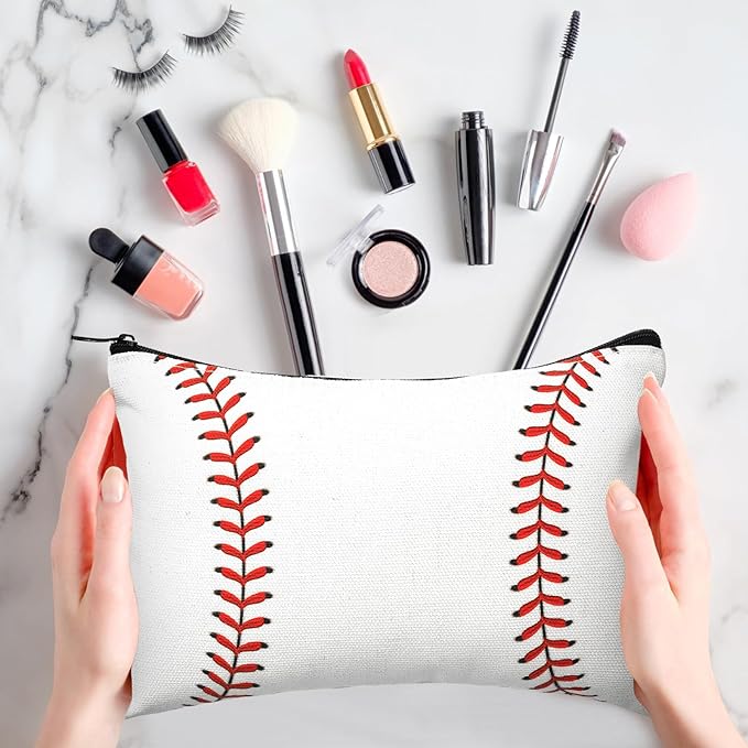 Eccliy 20 Pcs Baseball Makeup Bags Bulk Sport Team Gifts Baseball Cosmetic Bag Accessories for Women Toiletry Zipper Pouch Travel Canvas Gifts Stuff for Party Team Players Lover