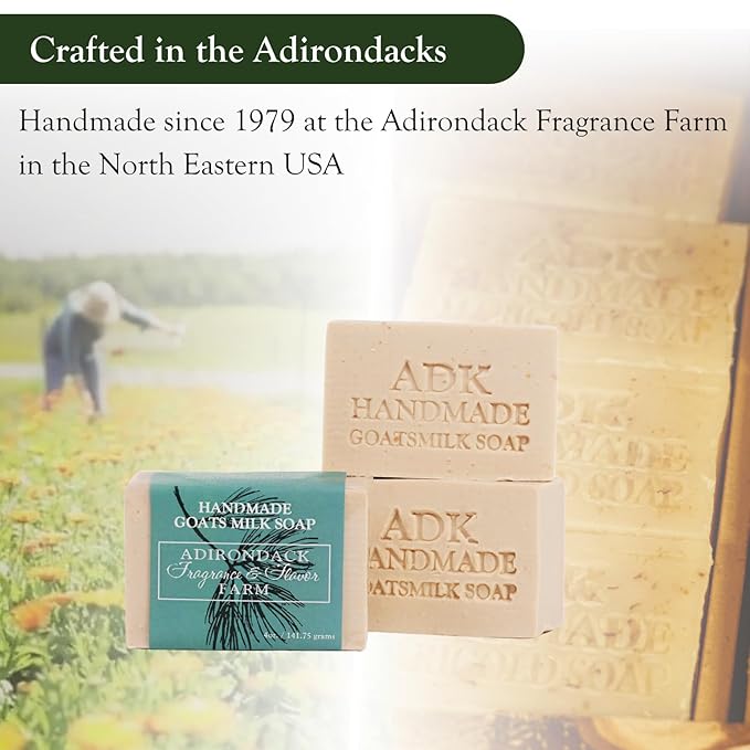Adirondack Fragrance & Flavor Farm ADK Natural Goat Milk Soap Bar 4 oz., Handmade Organic Olive Oil Soap, Vegan Antioxidant Body Soap for Moisturizing Men, Women & Babies with Dry and Sensitive Skin