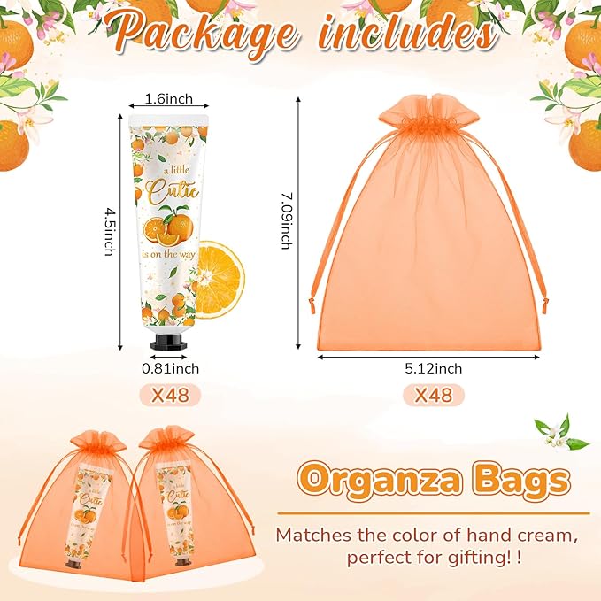 48 Sets Baby Shower Hand Cream Bulk Orange Cutie Baby Shower Favors Bridal Thank You Hand Cream for Guests Travel Size Lotion with Organza Bags