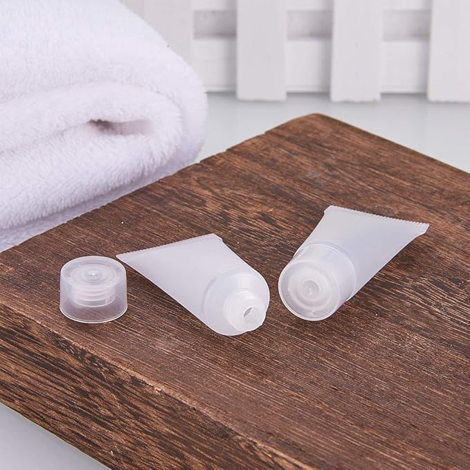 Mose Cafolo ~ 100pcs 5ml (0.17oz) Empty Cosmetic Tubes Toiletry Lotion Bottle with Screw Cover. Smooth, Polish White Plastic with Free Syringe as Gift!